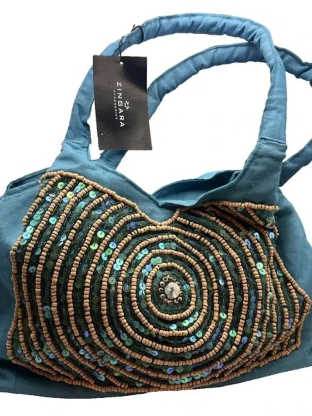 Zingara Accessories Handmade Turquoise Beaded Sequin Tote Bag – New With Tags